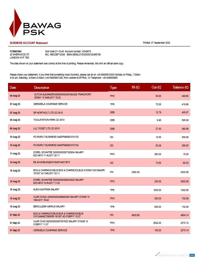 Download BAWAG PSK Bank firm account statement Word and PDF template Photoshop template